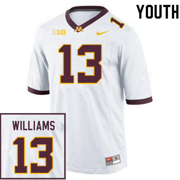 Youth #13 Devon Williams Minnesota Golden Gophers College Football Jerseys Sale-White - Click Image to Close